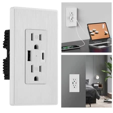 USB Electrical Outlet Panel Wall Socket AC Power Receptacle USB-C USB-A Port