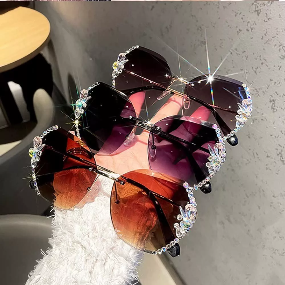 Women Rimless Diamond Sunglasses Fashion Gradient Lens For Beach Hot Summer Sale
