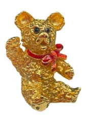 Vintage R. J. Graziano 1997 Tiny Pals High Five Gold Tone Bear Brooch Pin