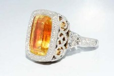 Gorgeous Honey Yellow 33.42CT Citrine With Pave Set Clear 4.03CT CZ Royal Ring
