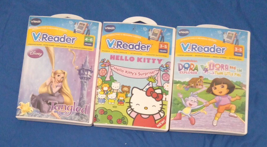 LOT OF 3 VTech V.Reader Dora Hello Kitty Tangled 😁💯 ️🏝👍 | eBay