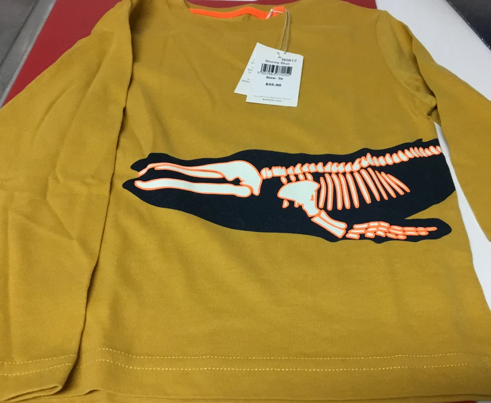 mini boden boys girls glow in the dark dinosaur T Rex T Shirt Orange - Image 2 of 4