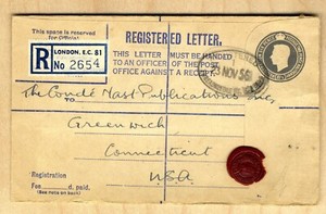 1953 Registered Cover Great Britain with Registered Label & 8.5 Pence Wax Seal