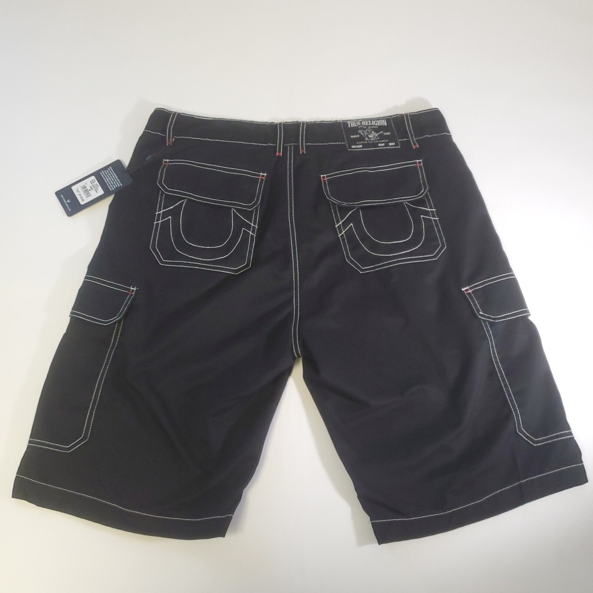 【新品】希少 TRUE RELIGION CARGO SHORT 36インチ 黒 True Religion Cargo Shorts Jet Black White Stitch 108056 US Men