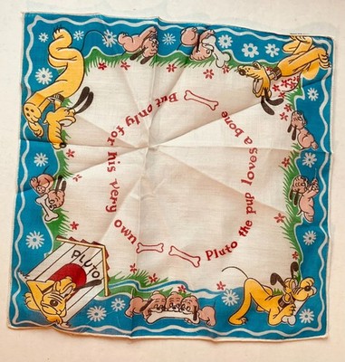 ONE Vintage 1940's/50's Pluto Disney Children's Hankies