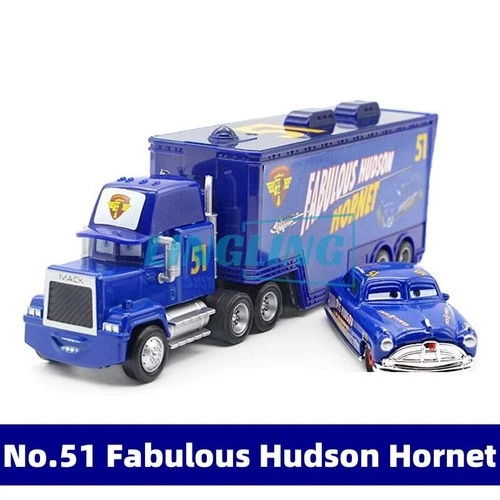 Disney Pixar Cars No.51 Fabulous Hudson Hornet Mack Truck & Car 1:55 Diecast Toy