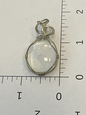 Silver Tone Metal Wire Wrapped White Dichroic Glass Pendant 1.5  in EUC