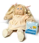 VTG 1986 Cabbage Patch Kids blonde cornsilk pigtails knitted dress tongue out
