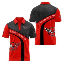 Custom Name - Men's VETTE Logo C5 Racing Red Black 3D Polo Shirt S-5XL