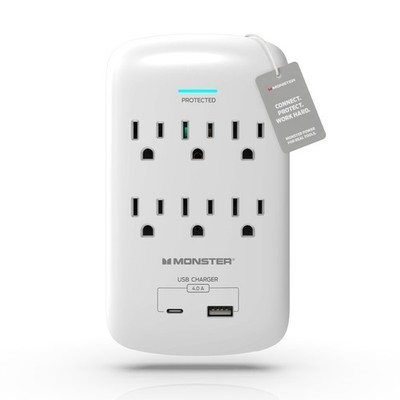 Monster 0002-1944 Wall Tap Surge 6 Ac 1 Usb-c 1 Usb A White (00021944)