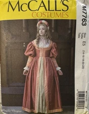 McCall’s Pattern M7763  Renaissance Tudor Dress Costume Misses Size 14-22 UC FF