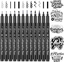 Calligraphy Pens, Black Calligraphy Set for Beginners, 12 Pack Fineliners Techni
