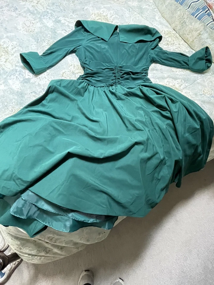 Vestido Jessica Howard Nuevo con Etiquetas Talla 16 Verde Cuello Retrato Manga 3/4 Vacaciones  Foto 2 de 4