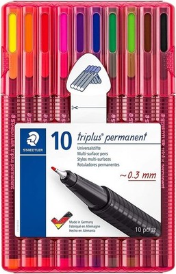 Staedtler Triplus Stifte dreieckig permanent 10 Farben 0,3 mm mit Tragetasche