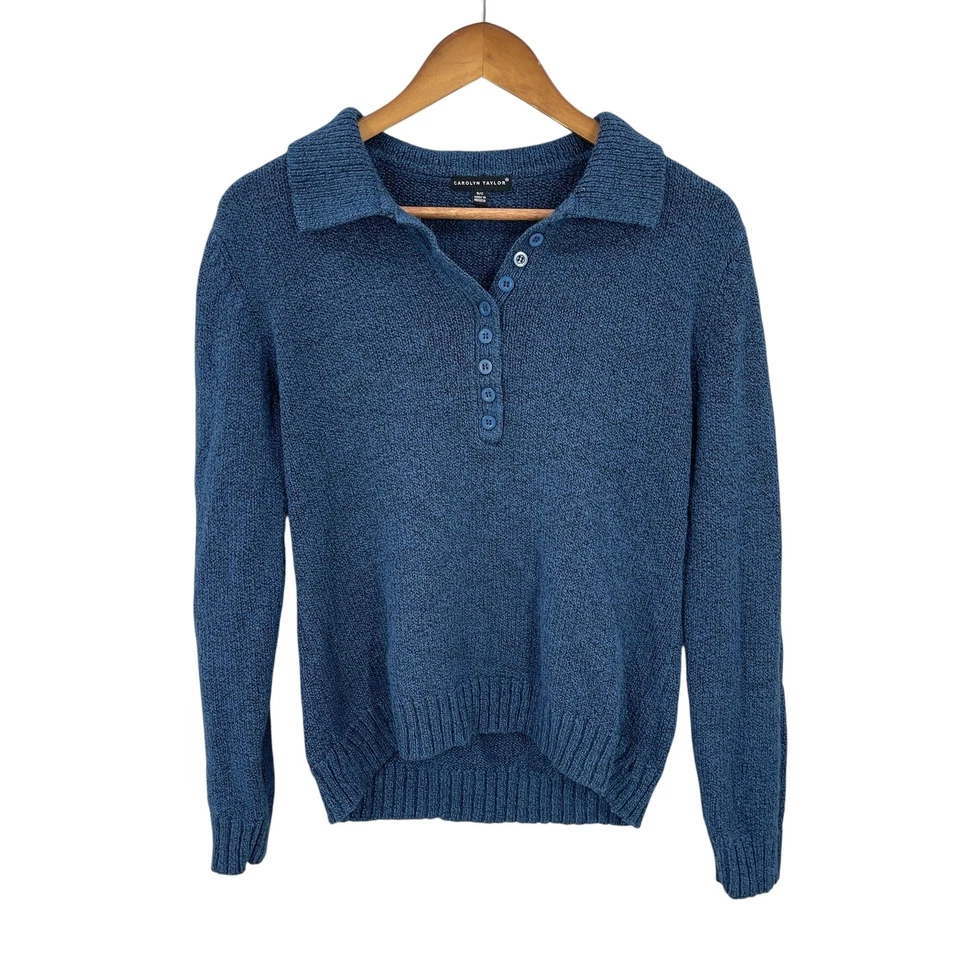 Suéter Academia Mujer Cuello Preppy Henley Retro Y2K Tejido Acanalado Azul Talla S Foto 3 de 4