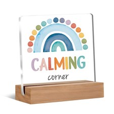 Calming Corner Sign, Boho Rainbow Calming Corner Acrylic Plaque Sign for Clas...