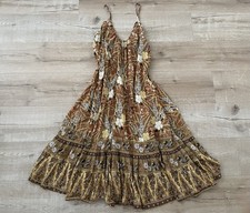 Spell & The Gypsy Brown Bianca Floral Strappy Tassel Dress Extra Small XS