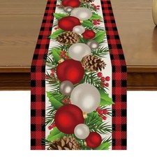 Christmas Table Runner 13x72 Inch Seasonal Winter Xmas Red and Black Style A