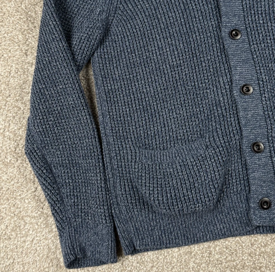 LL Bean Sweater Mens Medium Blue Cardigan Shawl Collar Organic Cotton Fisherman - Image 4 of 4