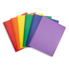 Plastic Folders With Pockets, Brads And Prongs, 6 Pack, Assorted Colors