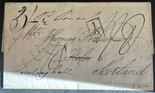 1829 BritishIndiaFoldedLetterCalcuttato Scotland DoverIndiaLetter &Scottish½ Tax