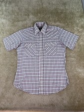VTG 80s Levi's Western Shirt Mens Large Plaid Pearl Snap Short Sleeve Rodeo E958