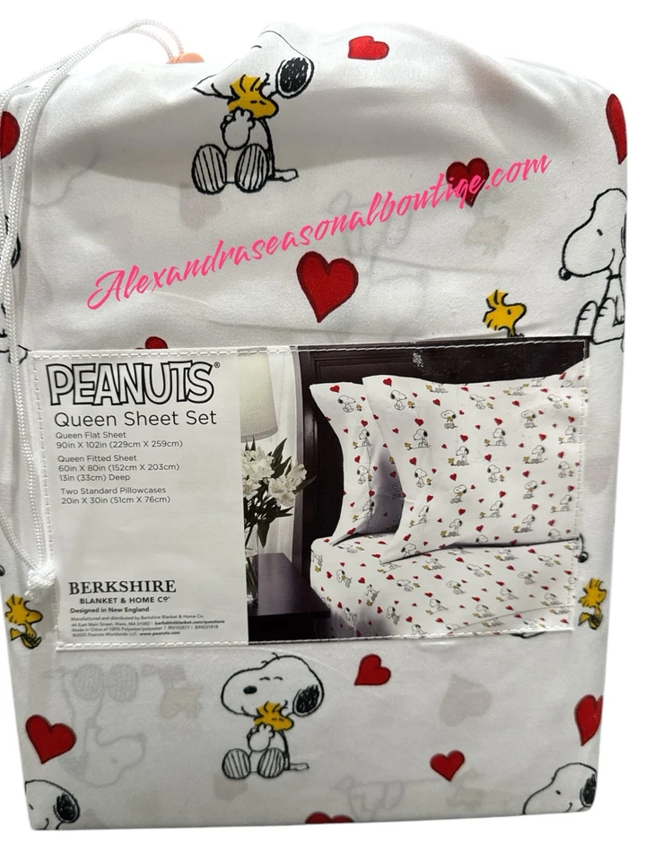 Juego de sábanas Peanuts Snoopy Berkshire Queen corazones rojos del día de Valnetines Foto 4 de 4