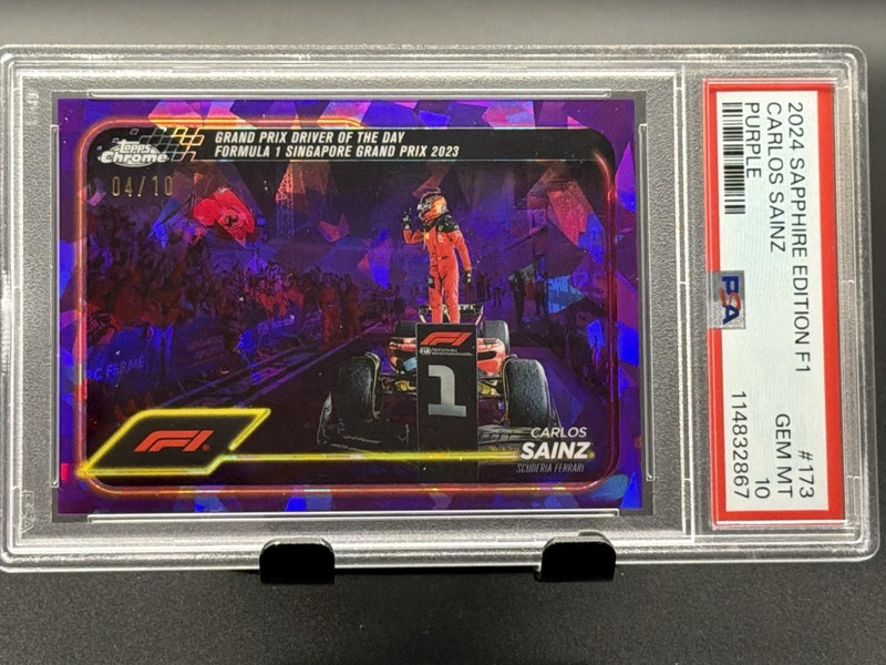 Topps 2024 Chrome Sapphire F1 Carlos Sainz Driver of the Day Purple /10 PSA 10