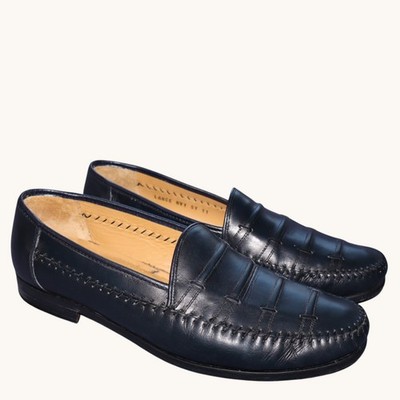 Sandro Moscoloni Loafers Mens 11 Navy Blue Leather Slip On Dress Shoes