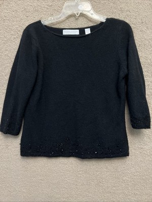 Valerie Stevens Collection Black Lambswool & Angora Rabbit Beaded Sweater Med