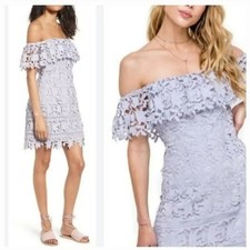 NEW ASTR the Label Bardot Off the Shoulder Lace Dress in Lilac Purple Size Large