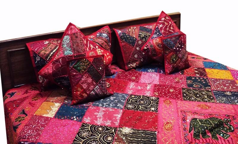 7 PIEZAS ROJO IMPRESIONANTE LENTEJUELAS SARI EDREDÓN EDREDÓN COLCHA CUBRECAMA MANTA Foto 3 de 4