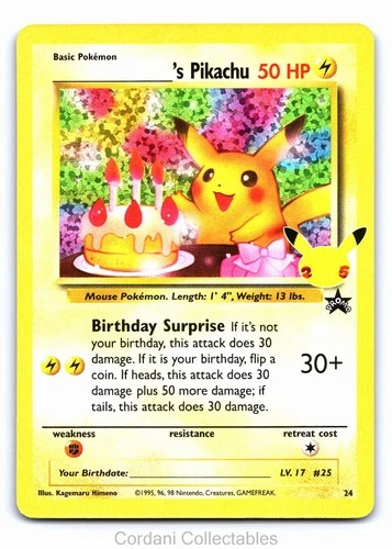 Birthday Pikachu 24 - SWSH Celebrations 25th - Pokemon Card - Near Mint