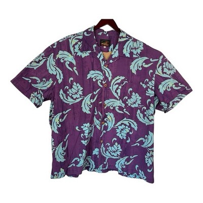 Vintage Paradise on a Hanger Men s 4XL Purple Tropical Shirt Hawaiian Flowers