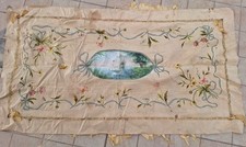 Pannello Liberty antico in seta con ricami e pittura a mano (1900 ca.)