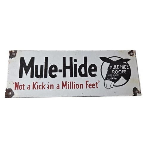 Vintage Mule Hide Roof Porcelain Sign - Auto Gas Service Garage Shop Sign