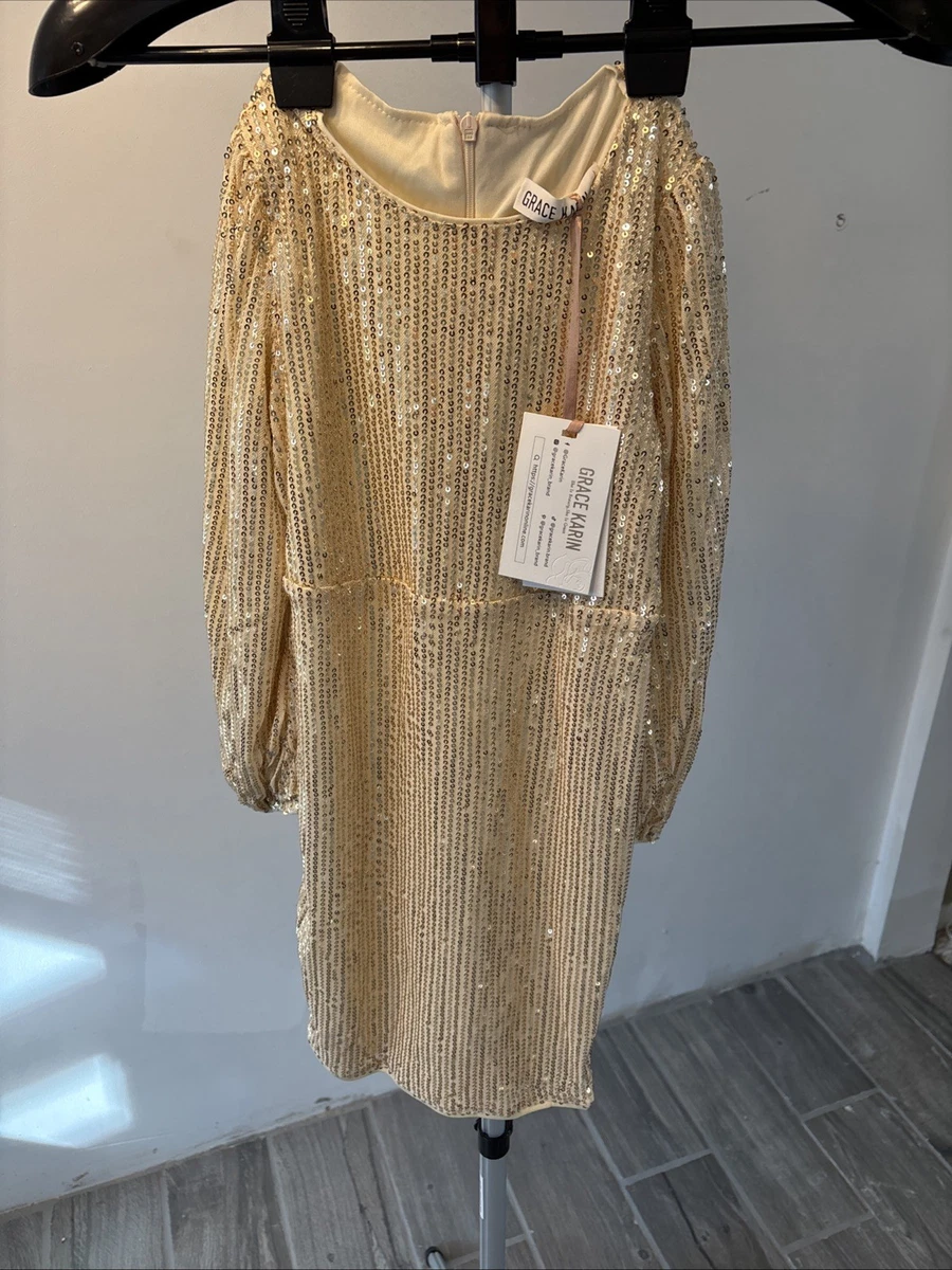Grace Karin Gold Sequin Dress Amazon.com: GRACE KARIN Girls Kid Sequin  Party Dresses Mock Neck Sleeveless Sparkly Fancy Formal Dress(Rose Gold,6-7  Years): Clothing, Shoes & Jewelry