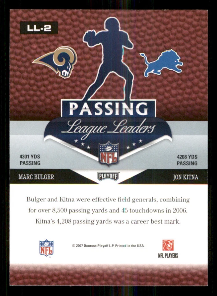 2007 Playoff Prestige League Leaders #2 Marc Bulger/Jon Kitna - Image 2 of 2