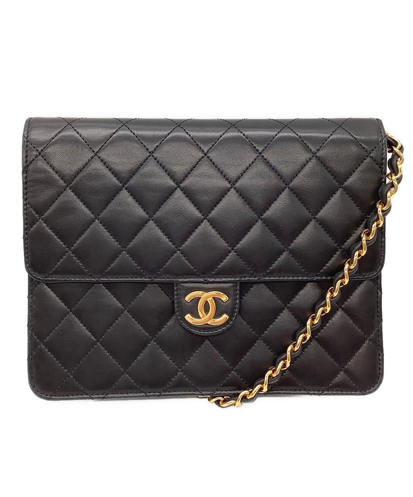 CHANEL Black Chain Shoulder Bag with Silver Hardware