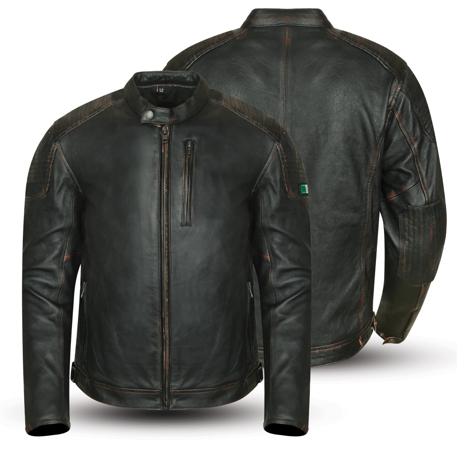 LOSTFRONTIER Giacca Moto in Pelle Vintage Sfodrabile Protezioni Cafe Racer CE