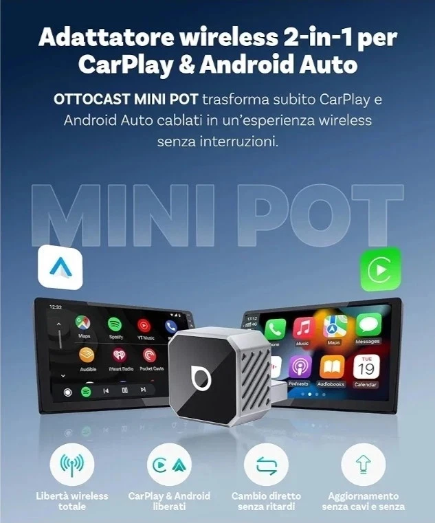 OTTOCAST 2026 Upgrade Mini Cube, 2 in 1 Adattatore Wireless CarPlay & Android... - Immagine 3 di 4