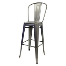 Tolix Style Bar Stool with Tall Back Rest Industrial Grey
