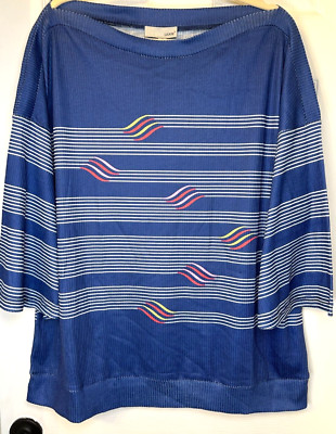 Luukse Blouse Women's Sz 1X Blue Patriotic Wave 3/4 Sleeve Tunic Top NWT
