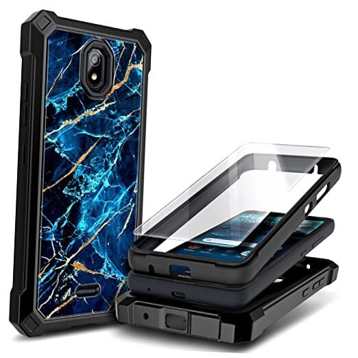 Case for Nokia C100 with Tempered Glass Screen Protector, Full-Body Sapphire