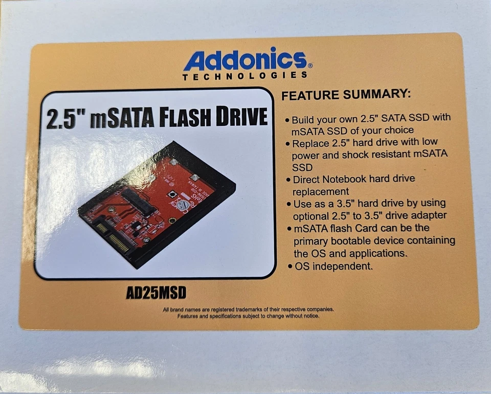 Addonics AD25MSD 2.5" mSATA Hard Drive Enclosure Kit - BRAND NEW IN BOX - Image 2 of 3