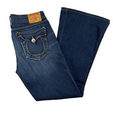 True Religion Jeans Womens 29 Carrie Flare Low Rise USA Distressed Denim Y2K