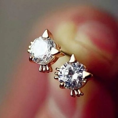 2Ct Round Cut Created Diamond Cat Face Stud Earrings 14K Yellow Gold Finish