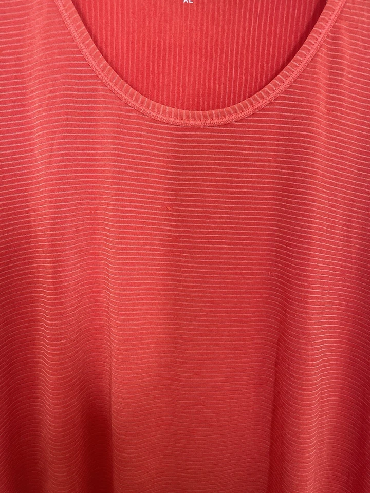 Camiseta Athleta Shadow Stripe Chi Manga Larga Ligera Semi Transparente Naranja Talla XL Foto 3 de 4