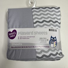 Parent's Choice PLAY-YARD SHEETS 2-Pack Gray White COTTON  New with Tags