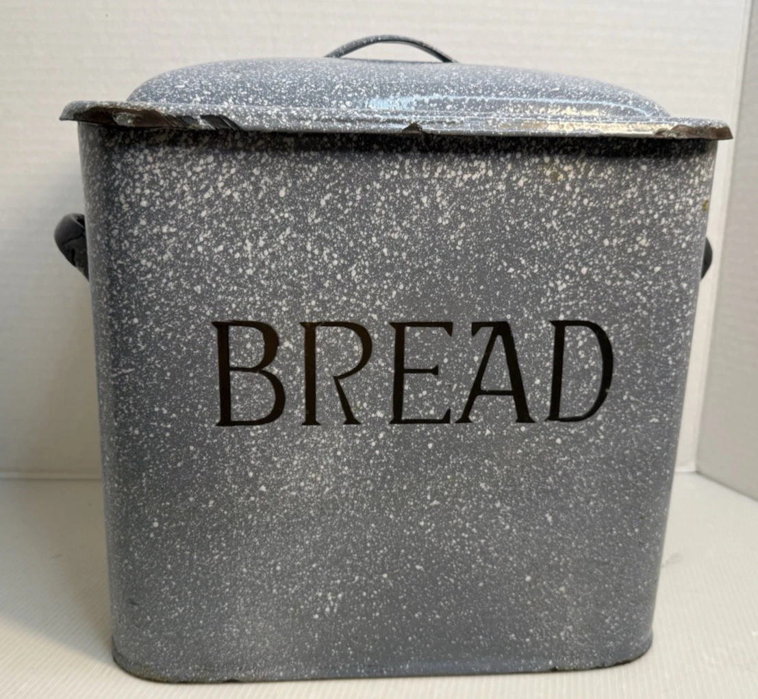 Porcelain Enamelware Farmhouse Country Kitchen Bread Box Bin